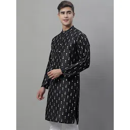 Anouk Black & Green & White Floral Foil Printed Cotton Silk Kurta-picture-24