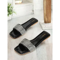 Anouk Black & Grey Ethnic Embellished Open Toe Flats-picture-24