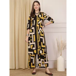 Anouk Black And Yellow Geometric printed V-Neck Pure Cotton Kurta With Palazzos-picture-18