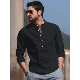 Anouk Black Band Collar Regular Pure Cotton Straight Kurta-picture-29