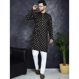 Anouk Black Ethnic Motifs Printed Band Collar Kurta With Trousers-picture-15