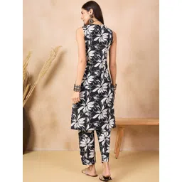 Anouk Black Floral Printed Straight Pure Cotton Kurta with Trousers image 5