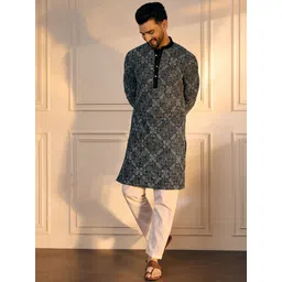 Anouk Black Geometric Embroidered Sequinned Mandarin Collar Straight Kurta-picture-30