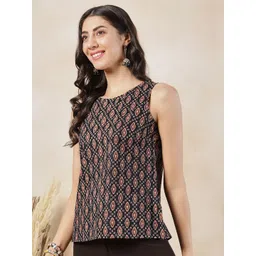 Anouk Black Geometric Printed Pure Cotton Top image 4