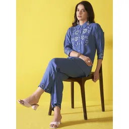 Anouk Blue and white Embroidered Liva Shirt With Trouser-picture-20