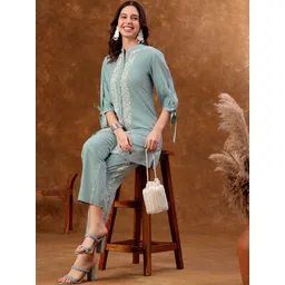 Anouk Blue Embroidered Tunic With Trousers Co-Ords-picture-11