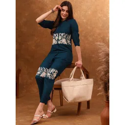 Anouk Blue Embroidered Tunic With Trousers Co-Ords image 3
