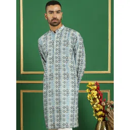 Anouk Blue Ethnic Motifs Printed Sequinned Detailed Pure Cotton Straight Kurta-picture-21