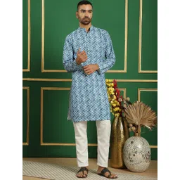 Anouk Blue Ethnic Motifs Printed Sequinned Detailed Pure Cotton Straight Kurta-picture-22