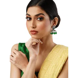 Anouk Brass-Plated Stone-Studded & Beaded Dome Shaped Jhumkas-picture-18