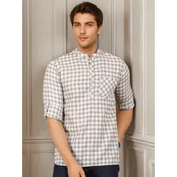 Anouk Checked Mandarin Collar Neck Long Sleeves Cotton Kurta-picture-33