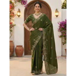Anouk Embellished Embroidered Pure Georgette Heavy Work Saree-picture-12