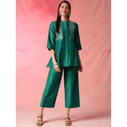 Anouk Embroidered Mandarin Collar Top With Palazzo Co-Ords image 1