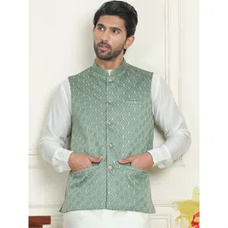 Anouk Embroidered Woven Mandarin Collar Neck Nehru Jacket-picture-24