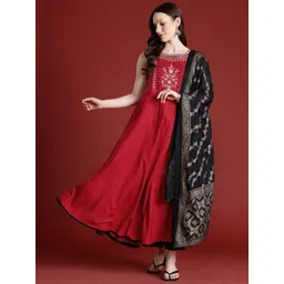 Anouk Embroidered Yoke Mirror Work Kurta with Trousers & Dupatta-picture-14