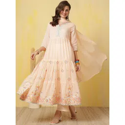 Anouk Ethnic Motifs Embroidered Notch Neck Empire Anarkali Kurta With Trousers & Dupatta-picture-13
