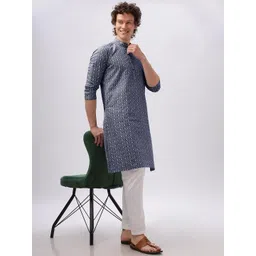 Anouk Ethnic Motifs Embroidered Thread Work Mandarin Collar Cotton Straight Kurta-picture-14