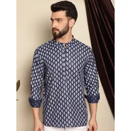 Anouk Ethnic Motifs Printed Band Collar Cotton Linen Straight Kurta-image-43