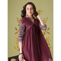 Anouk Ethnic Motifs Printed Empire Pure Cotton Midi Dress with Gotta Patti Detail-image-37