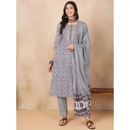 Anouk Ethnic Motifs Printed Gotta Patti Straight Pure Cotton Kurta With Trousers & Dupatta-picture-20