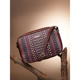 Anouk Ethnic Motifs Printed PU Half Moon Sling Bag with Cut Work-picture-26