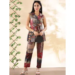 Anouk Ethnic Motifs Printed Pure Cotton Lapel Notch Collar Coat With Trousers With Belt-picture-24