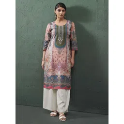 Anouk Ethnic Motifs Printed Round Neck Pure Cotton Straight Kurta-picture-37