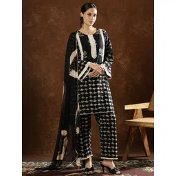 Anouk Ethnic Motifs Printed Round Neck Pure Cotton Straight Kurta With Trousers & Dupatta-picture-23