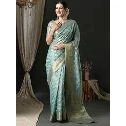 Anouk Ethnic Motifs Woven Design Zari Organza Banarasi Saree-picture-23