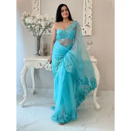 Anouk Floral Embellished Organza Saree-picture-27