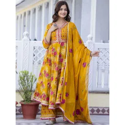 Anouk Floral Embroidered Empire Pure Cotton Anarkali Kurta with Palazzos & Dupatta-picture-27