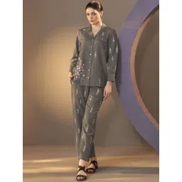 Anouk Floral Embroidered Long Sleeves Pure Cotton Shirt & Trouser-picture-35