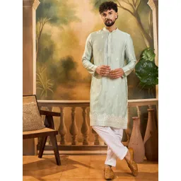 Anouk Floral Embroidered Mandarin Collar Straight Sequins Work Kurta-picture-27