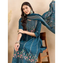 Anouk Floral Embroidered Regular Thread Work Pure Cotton Kurta With Trousers &  Dupatta-picture-21