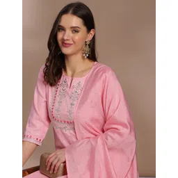 Anouk Floral Embroidered Straight Kurta With Trousers & Dupatta-picture-44