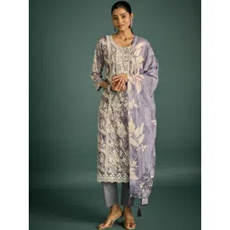 Anouk Floral Embroidered Thread Work Pure Cotton Straight Kurta With Trousers & Dupatta-picture-27