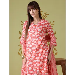 Anouk Floral Print Pure Cotton Kurta with Trousers & Dupatta-picture-16