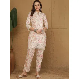 Anouk Floral Printed Cotton Mandarin Collar Tunic With Trousers Co-Ords-picture-24