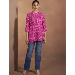 Anouk Floral Printed Mandarin Collar Liva Straight Kurta-picture-30