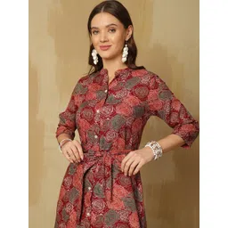 Anouk Floral Printed Mandarin Collar Shirt Dress With Tie-Ups-picture-24