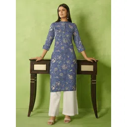 Anouk Floral Printed Mandarin Collar Straight Kurta-picture-20
