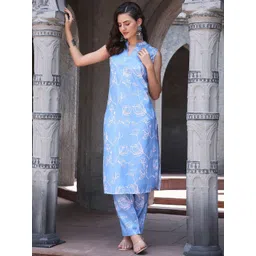 Anouk Floral Printed Mandarin Collar Straight Kurta With Trousers-picture-12