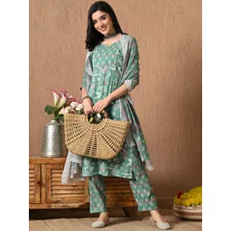 Anouk Floral Printed Notch Neck Pure Cotton Straight Kurta With Trouser And Dupatta-image-25