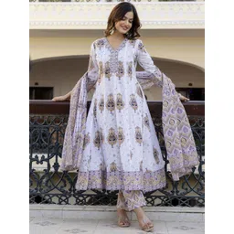 Anouk Floral Printed Panelled Pure Cotton Anarkali Kurta With Trousers & Dupatta-image-22