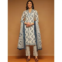 Anouk Floral Printed Pure Cotton A-Line Kurta With Trousers & Dupatta-image-32