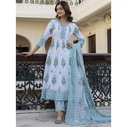 Anouk Floral Printed Pure Cotton Anarkali Kurta With Trousers & Dupatta-picture-40