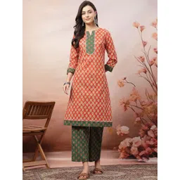 Anouk Floral Printed Pure Cotton Kurta With Trousers-picture-31