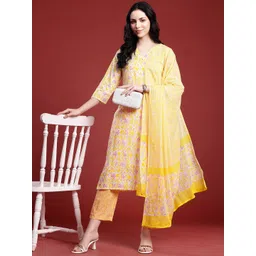 Anouk Floral Printed Pure Cotton Kurta with Trousers & Dupatta-picture-16