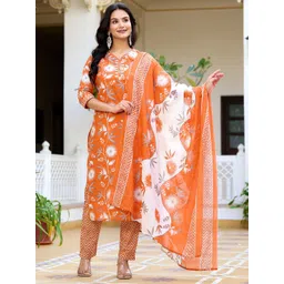 Anouk Floral Printed Pure Cotton Kurta with Trousers & Dupatta-picture-29