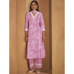 Anouk Floral Printed Pure Cotton Straight Kurta With Trouser And Dupatta-image-9